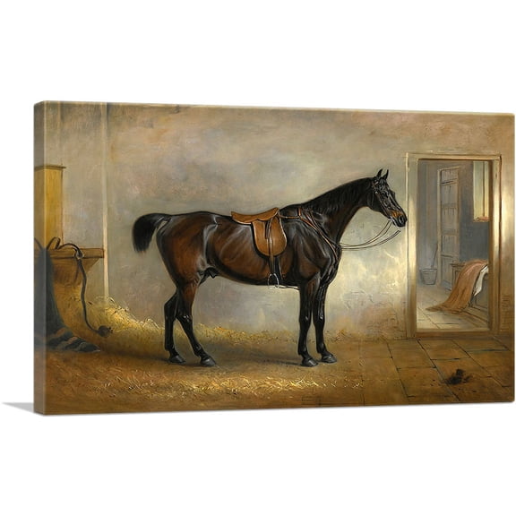 ARTCANVAS A saddled Dark Bay Hunter in a Loose Box 1848 Canvas Art Print by John Ferneley - Size: 12" x 8" (0.75" Deep)