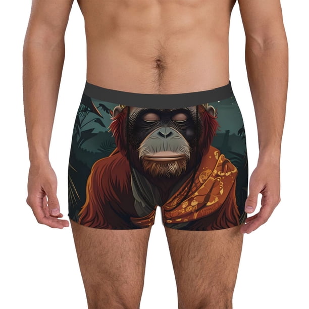 Balery Banana Leaf Meditating Gorilla Calzoncillos bóxer para hombre, ropa interior de algodón suave y transpirable con cinturilla de nailon-Large