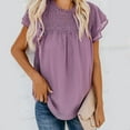 thumbnail image 3 of Frostluinai Womens Chiffon Swiss Dot Shirt Tops Round Neck Short Sleeve Blouse Pom Pom Flowy Top, 3 of 6
