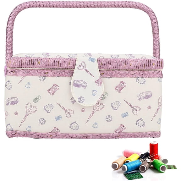 Sewing box, Classic organizer for fabric sewing supplies,Large storage box for craft accessories and embroidery, 24 x 18 x 13 cm