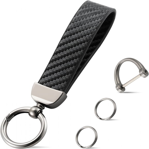 GASTROPOD Leather Keychain,Carbon Fiber Car Key Chain with Anti-Lost D-Ring and 2 Key Ring,Keychain Wristlet,Car Accessories,Universal Keychain for Men and Women (Black)