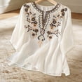 thumbnail image 5 of Summer Women Boho T-Shirts Floral V Neck Embroidered Tops Short Sleeve Loose Casual Flowy Trendy Shirts White 2XL, 5 of 6