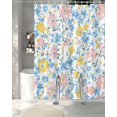 thumbnail image 3 of Split Shower Curtain for Transfer Bench, Pink Blue Yellow Flowers Fabric Shower Curtains for Bathroom, Watercolor Botanical Floral Tub Sliding Transfer Bench Waterproof Bath Curtains 72"x78", 3 of 9