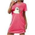 thumbnail image 4 of Sakmal Stretchy Night dress for Women Pink Cloud-Like Halloween Plus Size Sleep Dress Short Crew Neck Short Sleeve Ghost Print Nightgowns S-2XL, 4 of 4