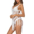 thumbnail image 4 of SWSMCLT Beach Swimsuit Coverup for Women Sheer See Through Net Lace Bikini Swim Bath Suit Bathing Suit Cover Ups Summer Pool Crochet Flowy Fringe Tassel Sleeveless White Small-Large, 4 of 5
