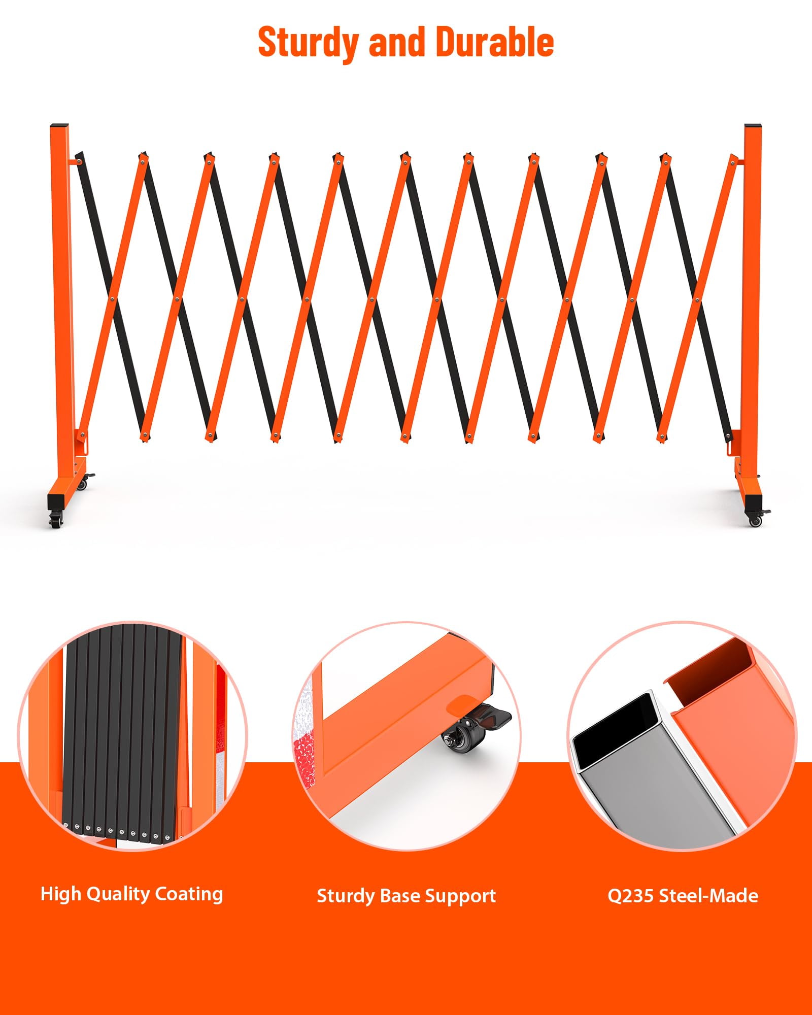 Towallmark Metal Expandable Barricade Gate Outdoor with Brake Wheels, 11FT Folding Security Barrier Gate, Versatile Portable Traffic Barricade Fence for Home, Yard