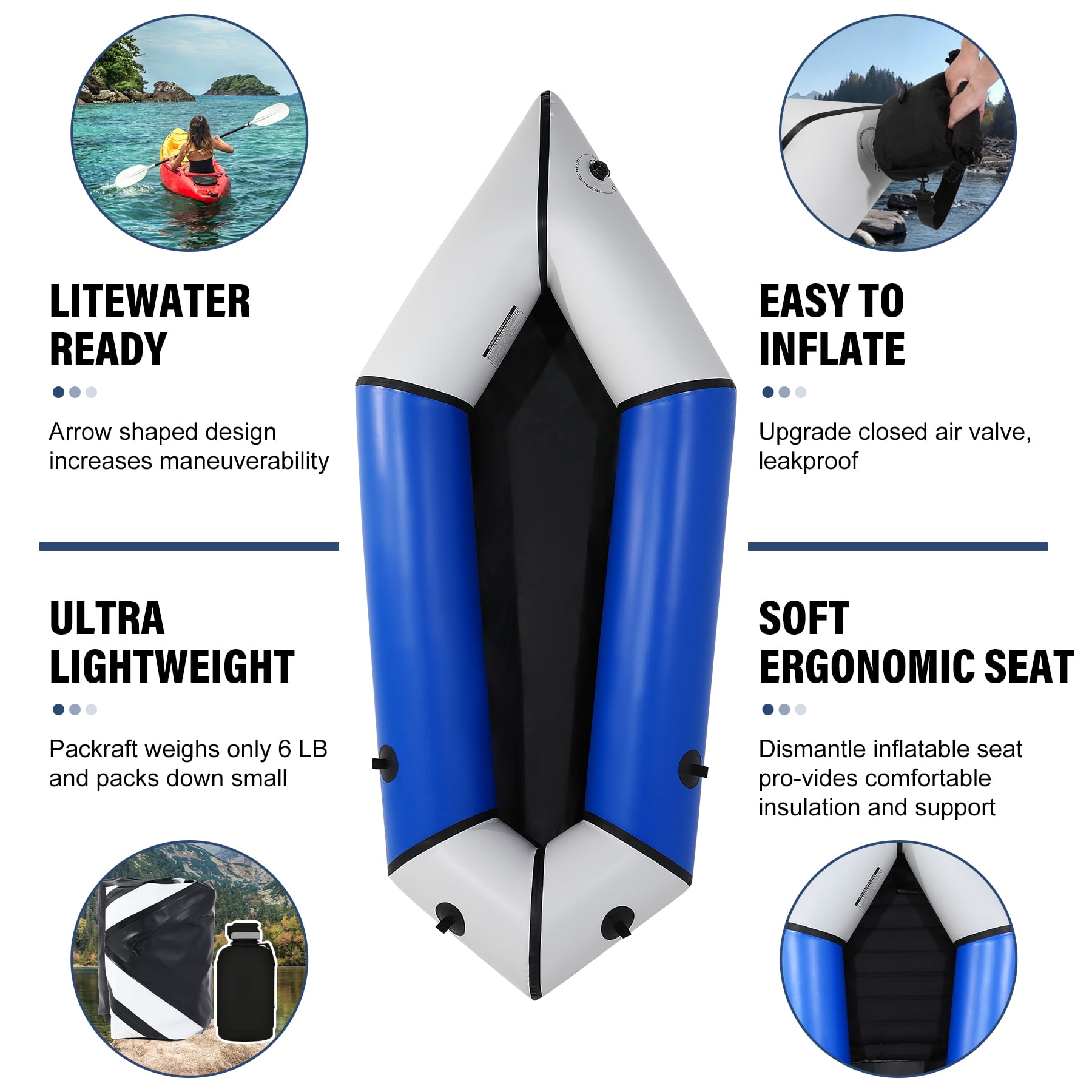 Oryxearth TPU Inflatable Lightweight Packrafts,Flat Water Rafting Camping Trip/Fishing/Water Adventures,1 Person