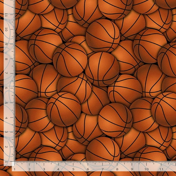 Cotton Sports Fitness Fanatic Orange Packed Basketballs Sports Games Balls Timeless Treasures Cotton Fabric Print by the Yard (GAIL-CD3019)