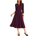 thumbnail image 2 of INSPIRE CHIC Women's Work Dress A Line 3/4 Sleeves Elegant Midi Dress XL Deep Purple, 2 of 5