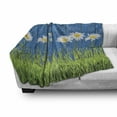 thumbnail image 3 of Flower Soft Flannel Fleece Throw Blanket, Fresh Springtime Grass and Daisy on Fence Summer Simple Vintage Style Print, Cozy Plush for Indoor and Outdoor Use, 60" x 80", Blue Green White, by Ambesonne, 3 of 6