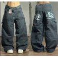 thumbnail image 1 of Street Y2K nueva moda Joker gótico estampado Jeans mujeres Harajuku Casual suelto recto pantalones de pierna ancha pareja Punk trapeador Jeans, 1 of 5