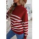 thumbnail image 2 of ABPHQTO Jersey de mujer con cuello alto y rayas color vino, manga larga y botones, 2 of 5
