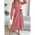 thumbnail image 6 of Women'S Polka Dot Wrap V Neck Belt Long Sleeve Pleated Maxi Dress Flowy Casual Long Dress Pink L, 6 of 9