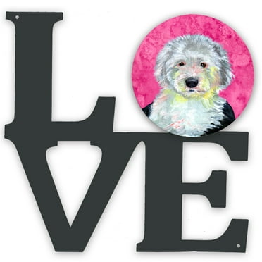 Pink Old English Sheepdog Metal Wall Artwork LOVE