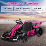 24V Kids Go Kart, 300W Powerful Electric Drift Kart Car, 8mph Max Speed, Max Load 110lbs, W/Button Start, Lights,Safety Belt, Music Age 6-12