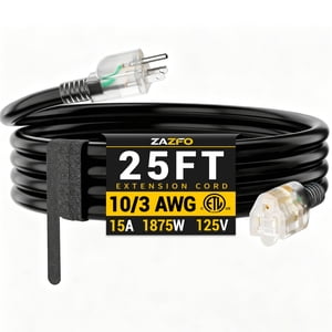 ZAZFO 25ft 10 Gauge Heavy Duty Extension Cord with LED Indicator