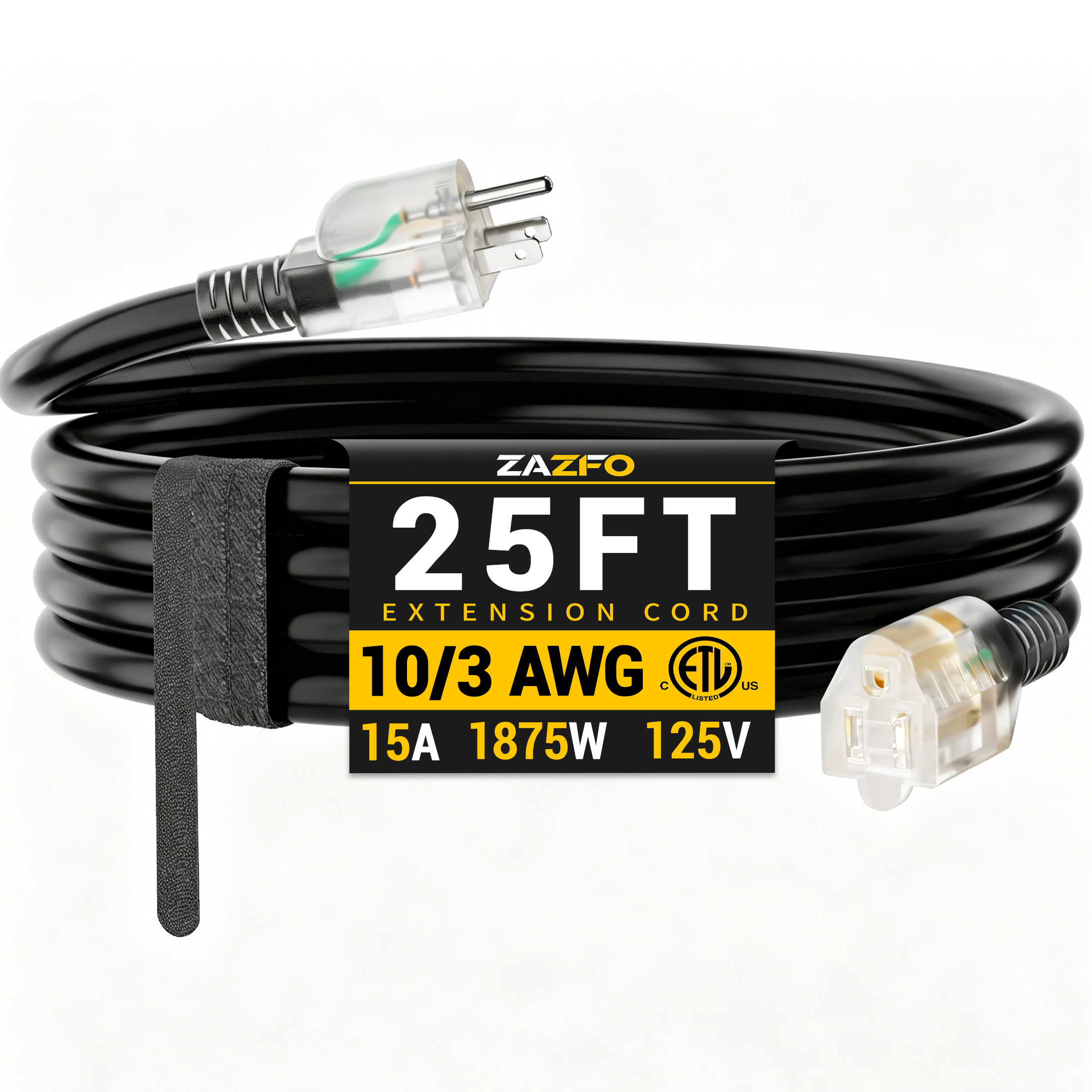 ZAZFO 25ft 10 Gauge Heavy Duty Extension Cord with LED Indicator photo 1
