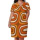 thumbnail image 3 of Vestido holgado con bolsillos en marrón claro y naranja de los años 70 con estampado vertical abstracto de Confaab moderno de mediados de siglo. Ropa de mujer., 3 of 7