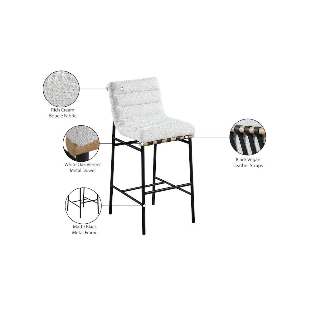 Meridian Furniture Burke Boucle Fabric Bar Stool, Cream