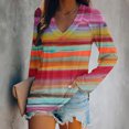 thumbnail image 1 of EQWLJWE Hauts à Manches Raglan pour Femmes, Tunique à Rayures Dégradées, T-Shirts à Manches Longues Raglan, Col en V, Automne, Décontracté, Mignon, Blouses de Baseball, 1 of 4