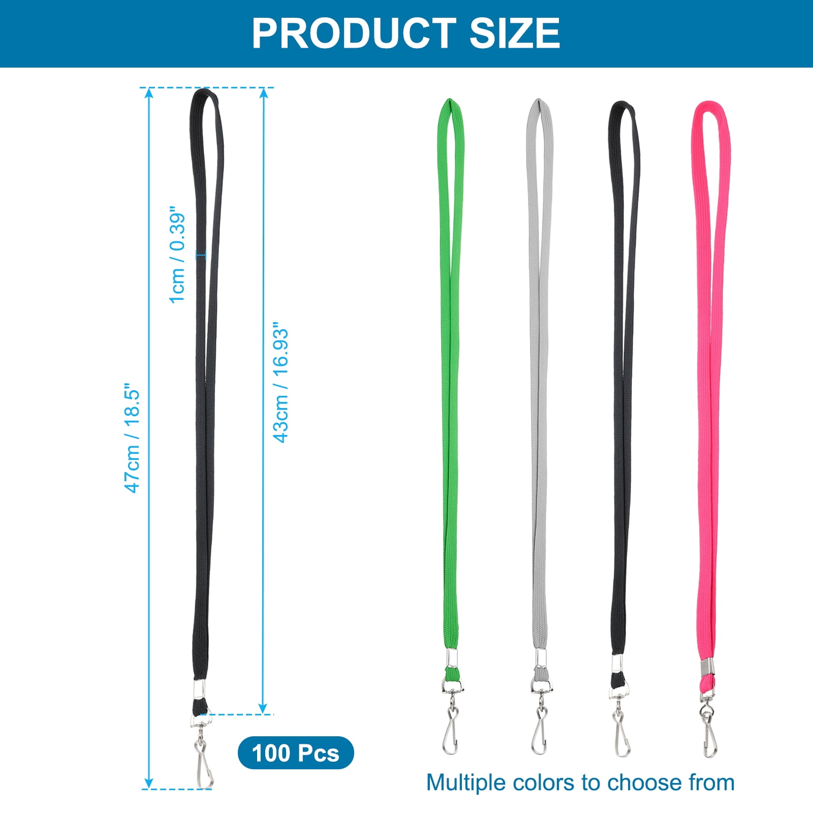 Uxcell 47cm Lanyards Bulk,100Pcs Teacher Lanyards for ID Badges Keys Badge Lanyard Durable Personalized for ID Card,Black