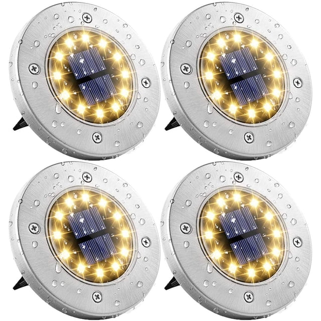 4 luces solares para jardín, 12 LED, luz solar para suelo, luces solares para jardín exterior, blanco cálido