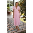 thumbnail image 5 of Women'S Elegant V Neck Solid Puff Sleeve Button Lady Beach Party Dress Pink S, 5 of 8