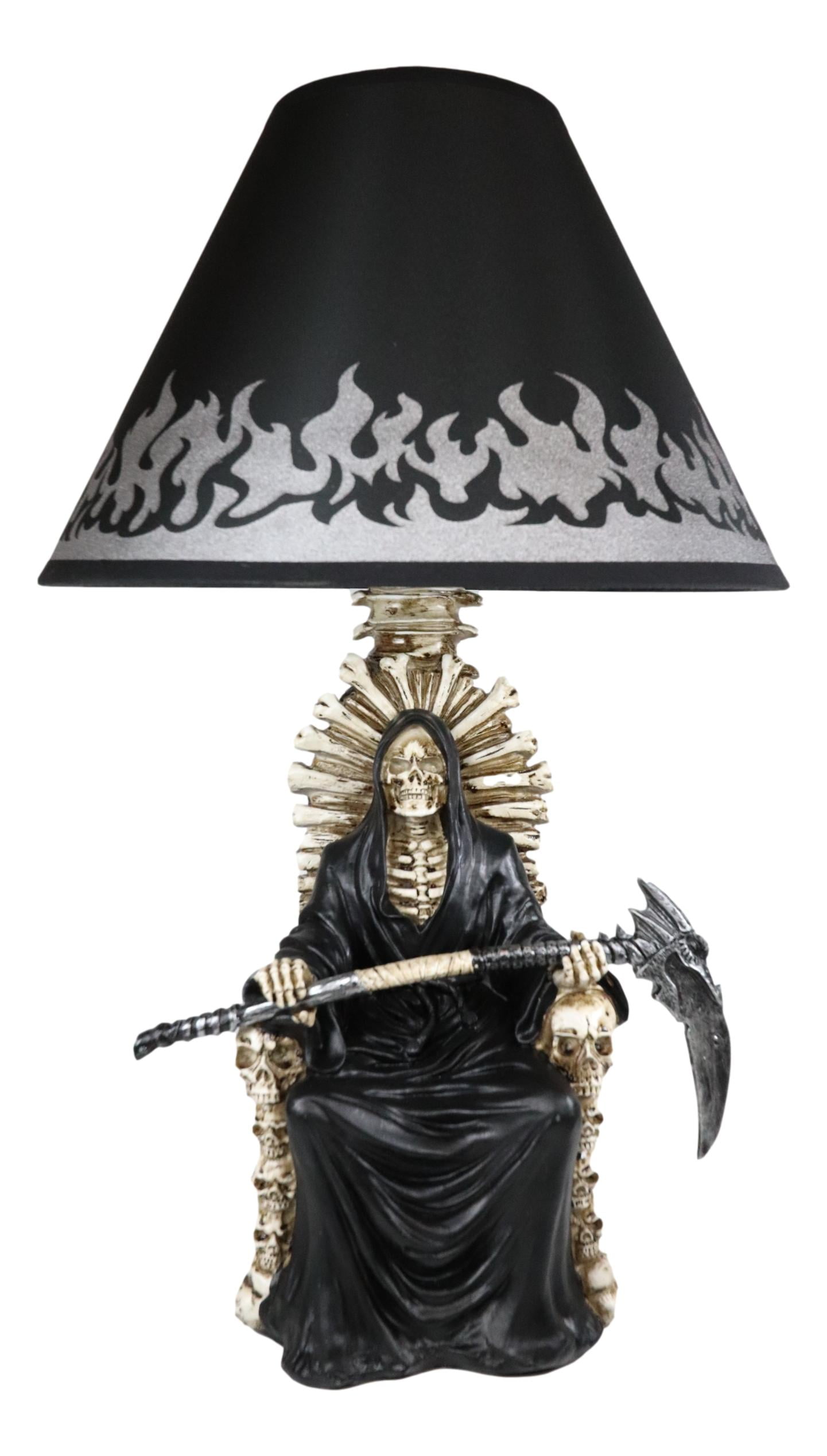 Ebros Grim Reaper Seated On Skeleton Justice Throne With Scythe Table Lamp Shade