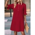 thumbnail image 3 of Womens Casual Shirt Dress Ruffle Sleeve Button Down Shift Summer Dresses with Pockets Red S, 3 of 6