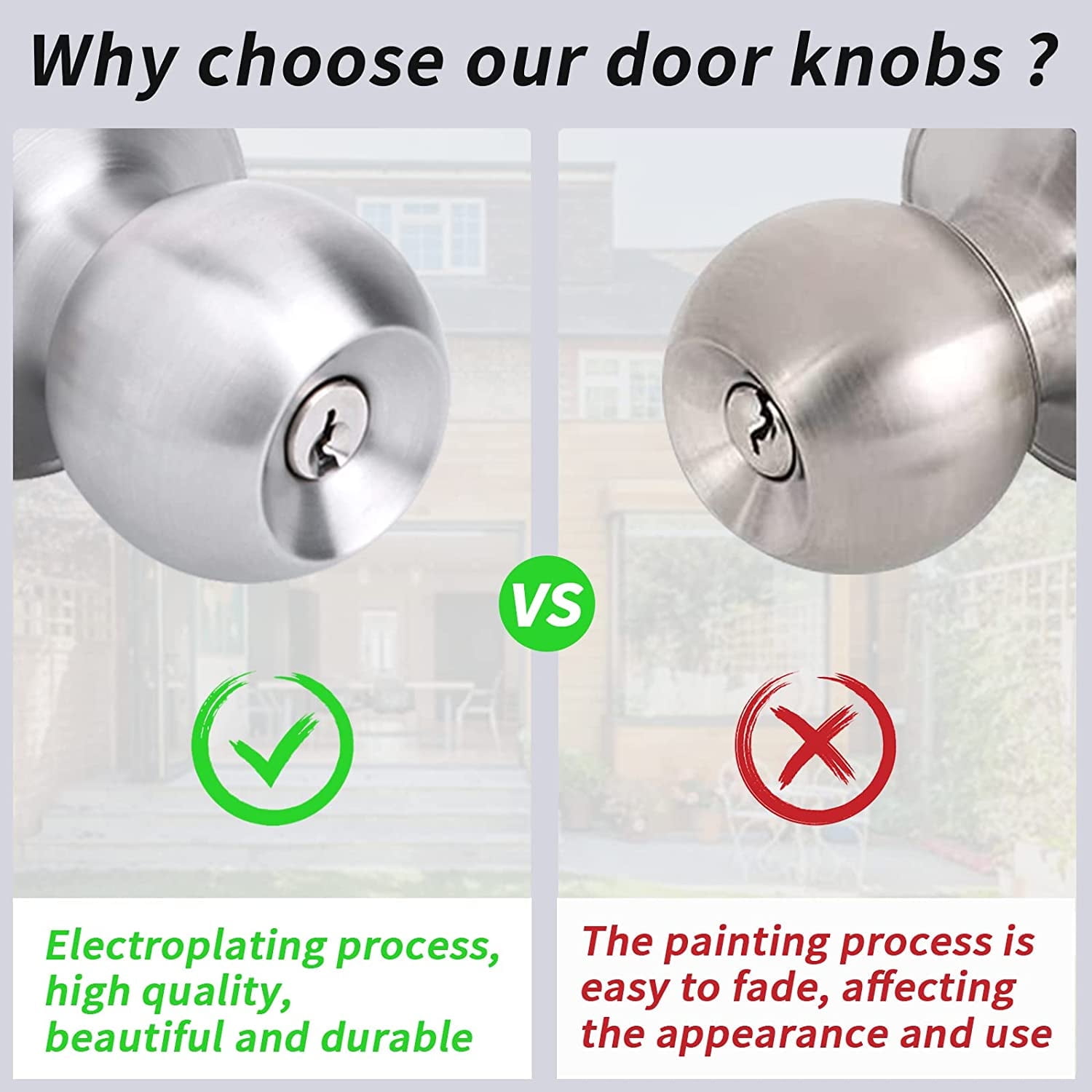 YIHATA 5 Pack Keyed Alike Doorknobs, Entry Doorknob Lock with Keys, Round Ball Door Knobs for Front Door, Exterier and Interier Doors, Satin Nickel Finish
