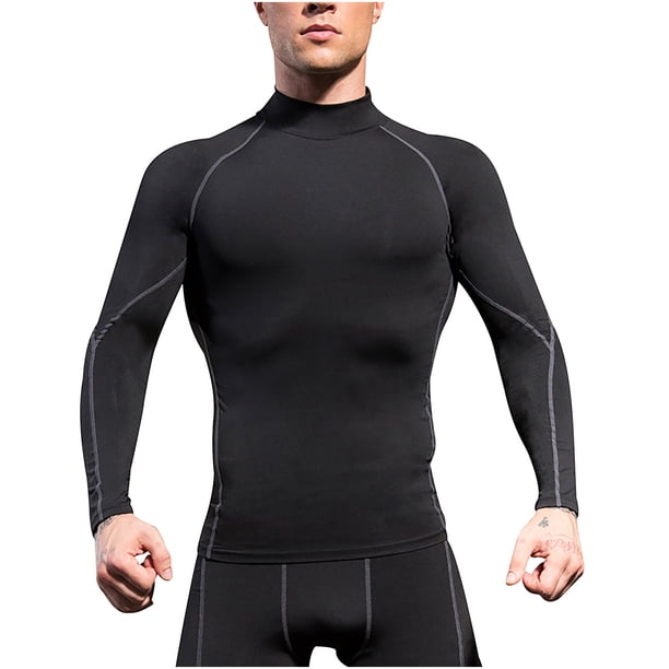 pstuiky camisas de manga larga para hombre, Camisa deportiva transpirable de manga larga y cuello redondo para hombre, color liso top de hombre m