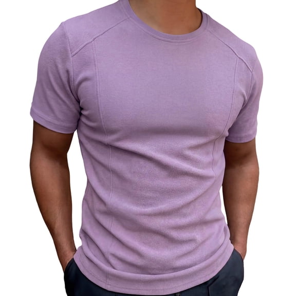 BVnarty Men Summer Solid Color Basic Crew Neck Short Sleeve T-Shirt Casual Fashion Daily Layering Undershirt Tops Purple XXL