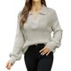 thumbnail image 1 of Gibobby Sueter para mujer invierno Suéter de cuello de tamaño de diseñador para mujer para otoño e invierno, suéter de punto informal suelto de estilo perezoso(Gris,XG), 1 of 3