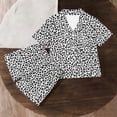 thumbnail image 5 of Girls 2 Piece Outfits Summer Lapel Printed Button Short Sleeve with Shorts Set Loungewear with Pockets Black 5-6Years, 5 of 7