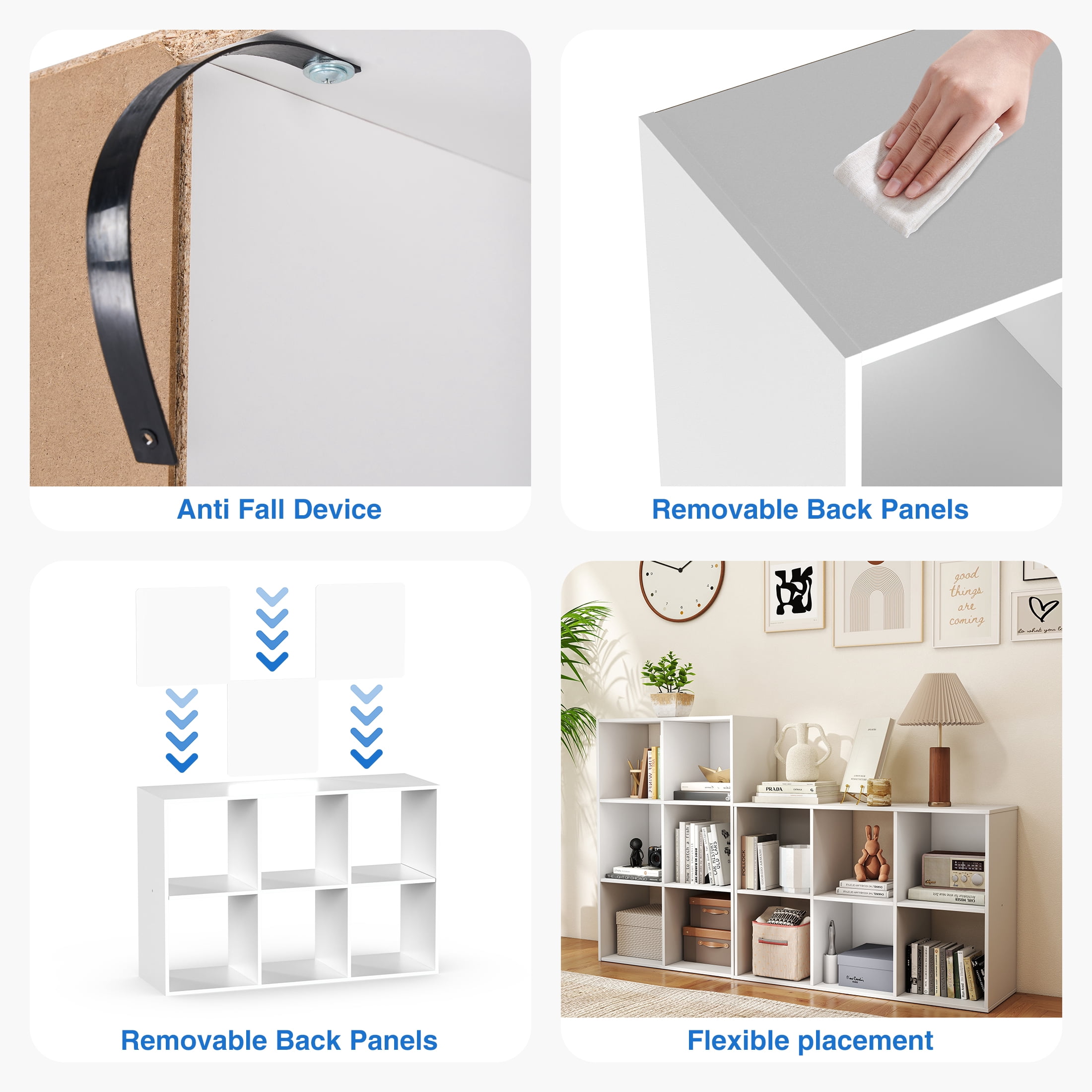 ZUNMOS 6 Cube Storage Organizer,Open Cube Storage Bookcase with 3 Removable Back Panels,for Living Room, Bedroom, Entrance Hall &Office, 36" L×11.6" W×24"H, White