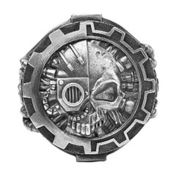 Starforged WH 40K Adeptus Mechanicus Seal of Machine God Silver Ring Punk Style Ring