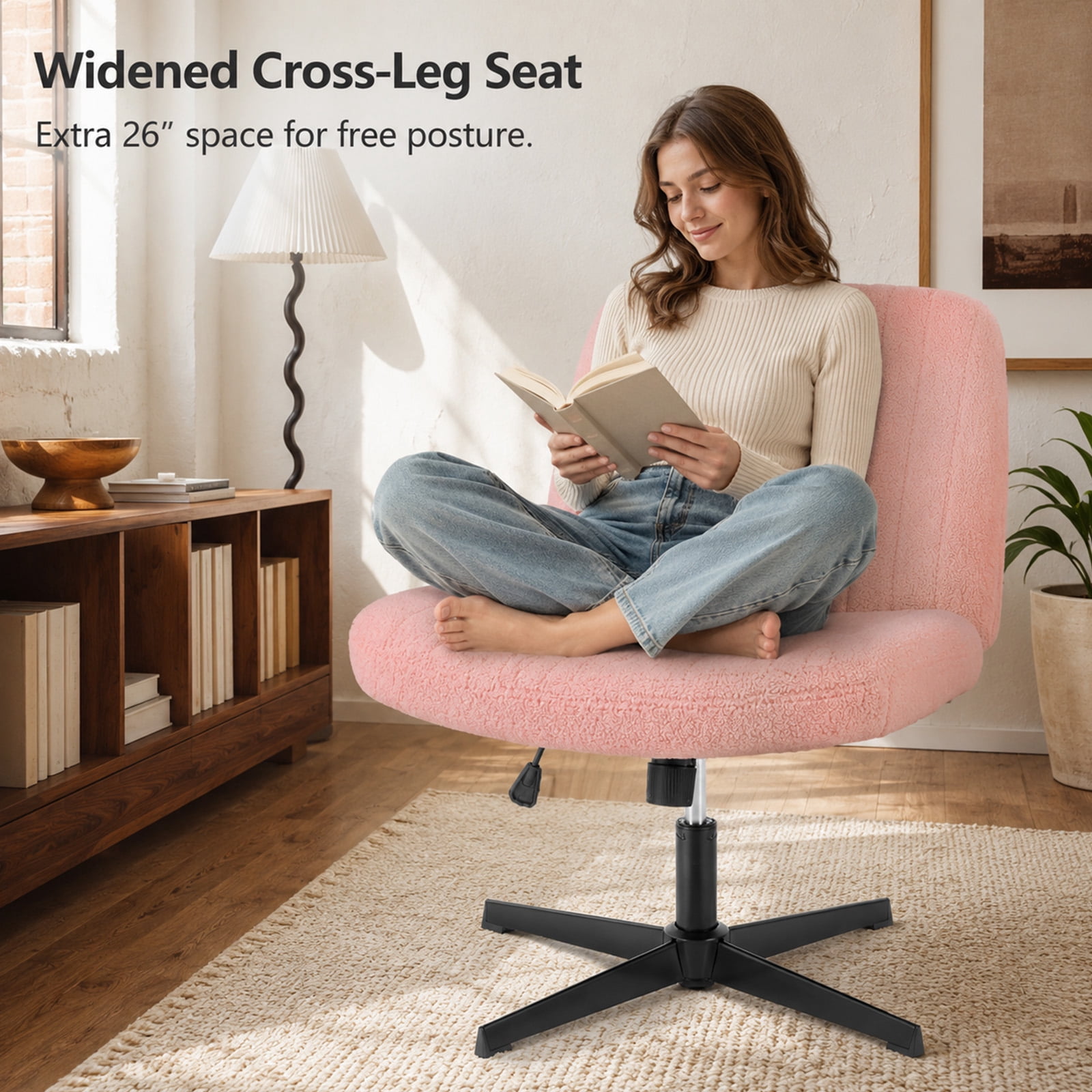 Alvantor Criss Cross Office Chair, No Wheels Armless Swivel, Wide Seat Criss Cross Chair for Home Office & Reading Room