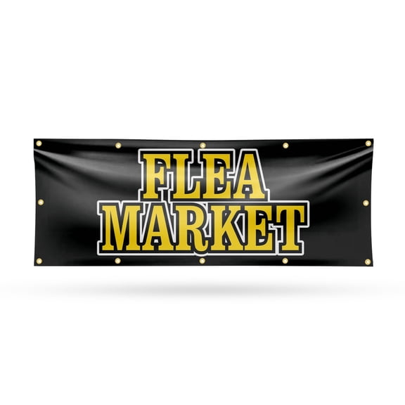 Flea Market Banner Sign 48 Inch x 120 Inch | 13 oz Vinyl with Metal Grommets | Heavy-Duty Single-Sided Outdoor Durable Printed High-Quality Weatherproof | Made in the USA