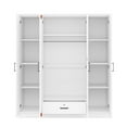 thumbnail image 6 of MODERNLUXE 4 Door Wardrobe Closet with 1 Drawer,Wooden Clothing Storage Cabinet with Hanging Rod and Shelves,Freestanding Armoire Closet for Bedroom, White, 6 of 8