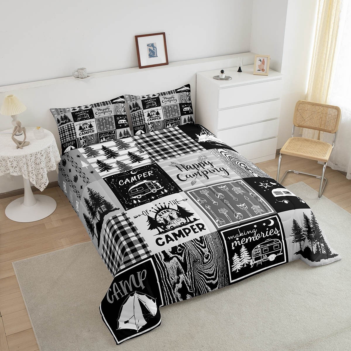 Rv Bedding Sets Plaid Camper Comforter Set Full Rustic Farmhouse Camping Bunk Bedding Comforter Sets Camper Accessories For Travel Trailers,Woodland Travel Quilt Men
