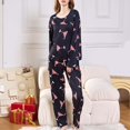 thumbnail image 2 of Tiweut Womens 2 Piece Pajamas Sets for Christmas Elegant Wine Glass Print Soft Long Sleeve Tops and Pants Loungewear for Cozy Nights and Relaxation Ladies Sleepwear Set,A-Black,L, 2 of 5
