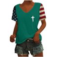 thumbnail image 3 of Tops Cortos para las Mujeres Día de la Independencia Patriótica Impreso Cuello en V, Manga Corta Top Casual para Diario, Fiesta Y Todas las Estaciones, 3 of 5