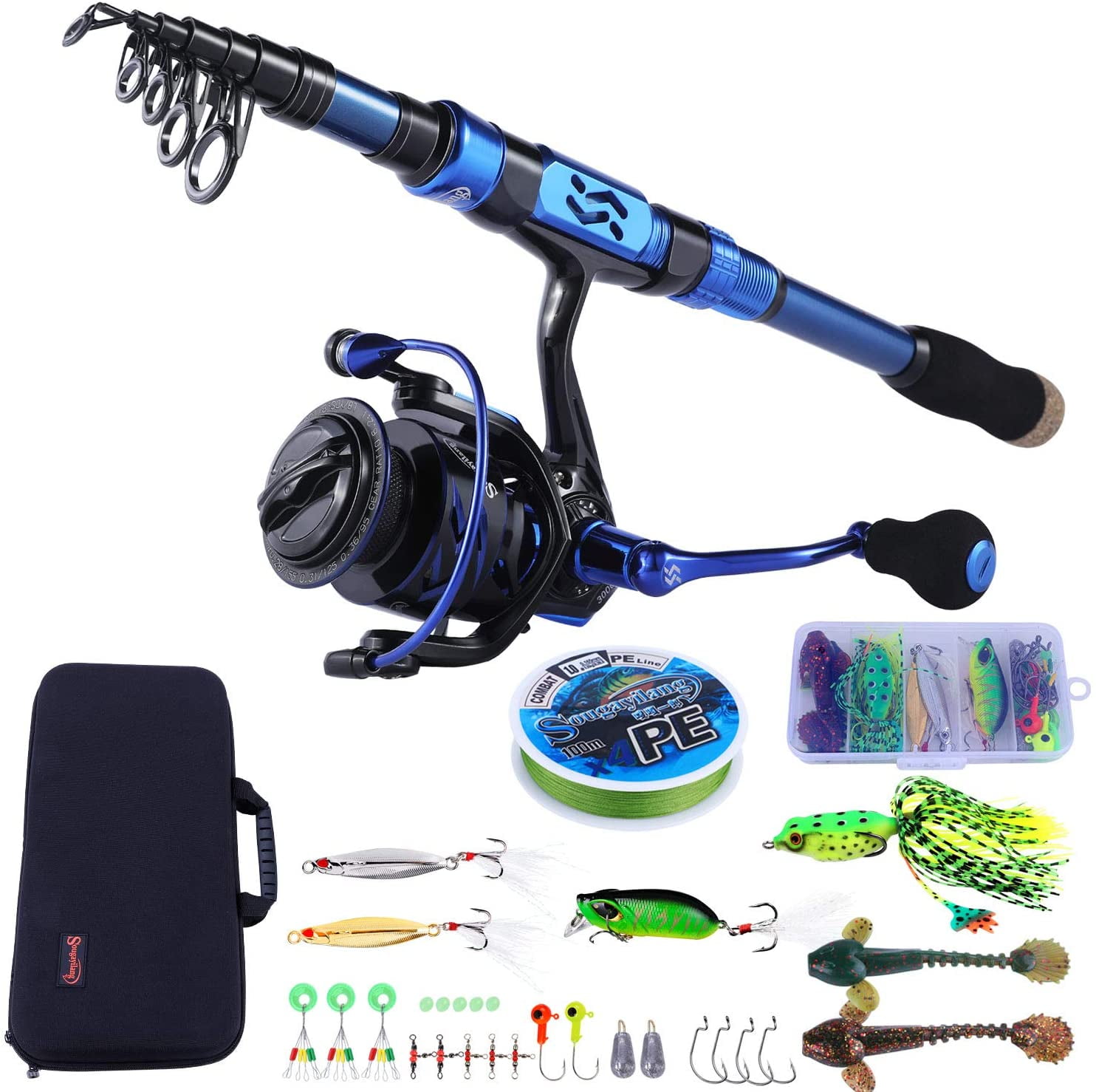 Carbon Fiber Portable Fishing Rod With Fishing Reels Combo Spinning Ice Rods Kit 
