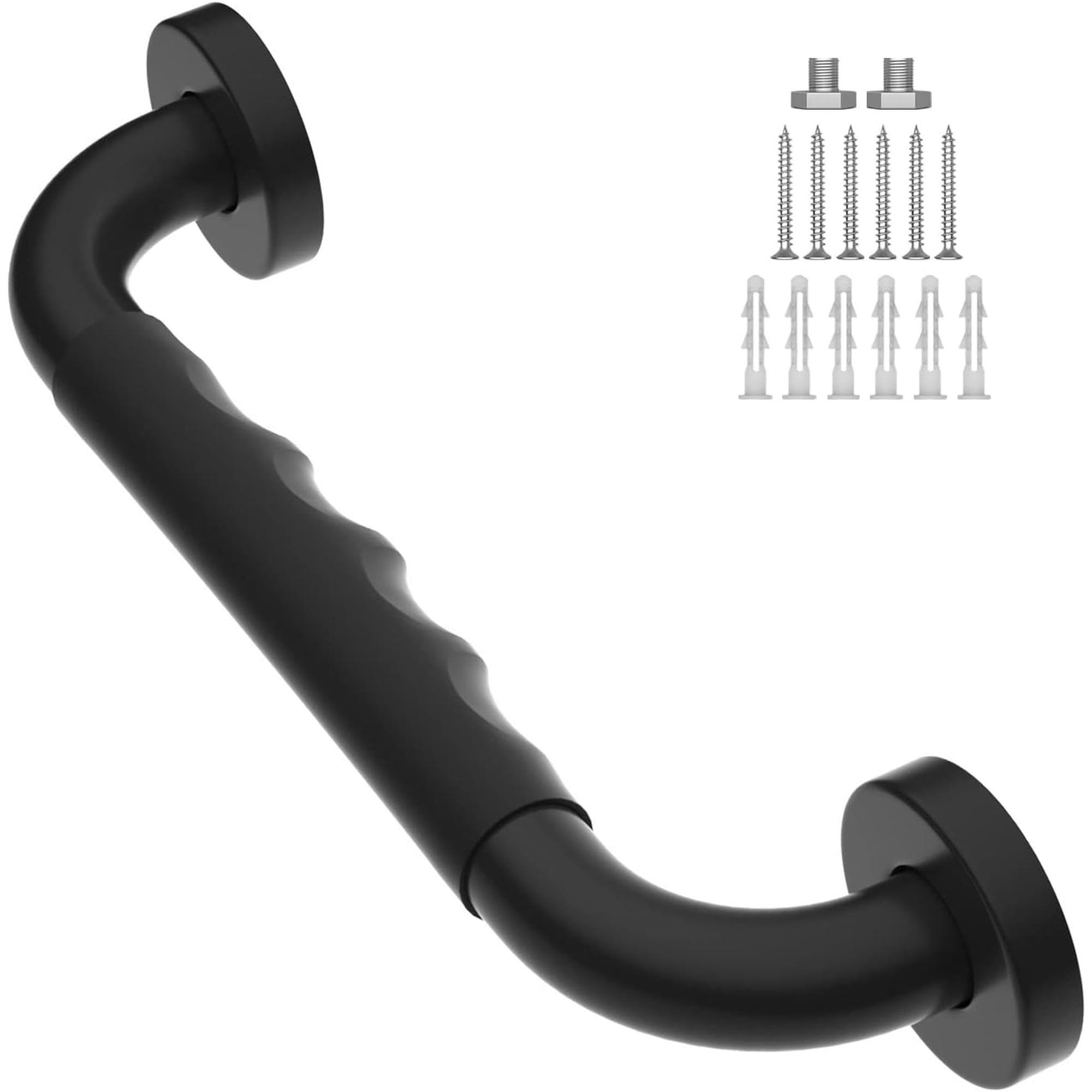 Anti-Slip Black Grab Bars 12 Inch w/Rubber Grip, Stainless Steel Bathroom Wall Mount Oil Rubbed Black Grab Bar Handle, Safety Balance Handrail, Handicap Elderly Senior Assist Shower Handle
