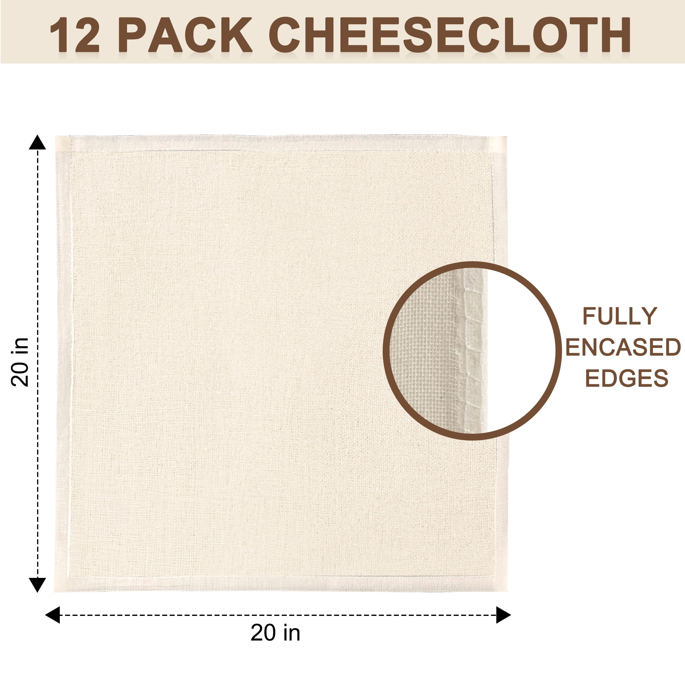 GARITIN Cheesecloth, 12 Pack Reusable Unbleached Cotton Muslin Cloth 20x20 Inch, Food Strainer Cloth for Cooking Nut Milk & Cheese Making