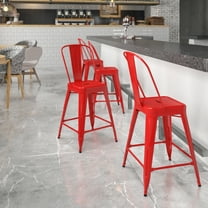 Flash Furniture Commercial Grade 24" High Red Metal Indoor-Outdoor Counter Height Stool with Removable Back
