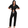 thumbnail image 5 of EA'S SECRET Womens 100% Cotton Pajamas Set Short Sleeve & Long Pants Pjs Set Button Down Sleepwear with Pockets(Black,L), 5 of 9