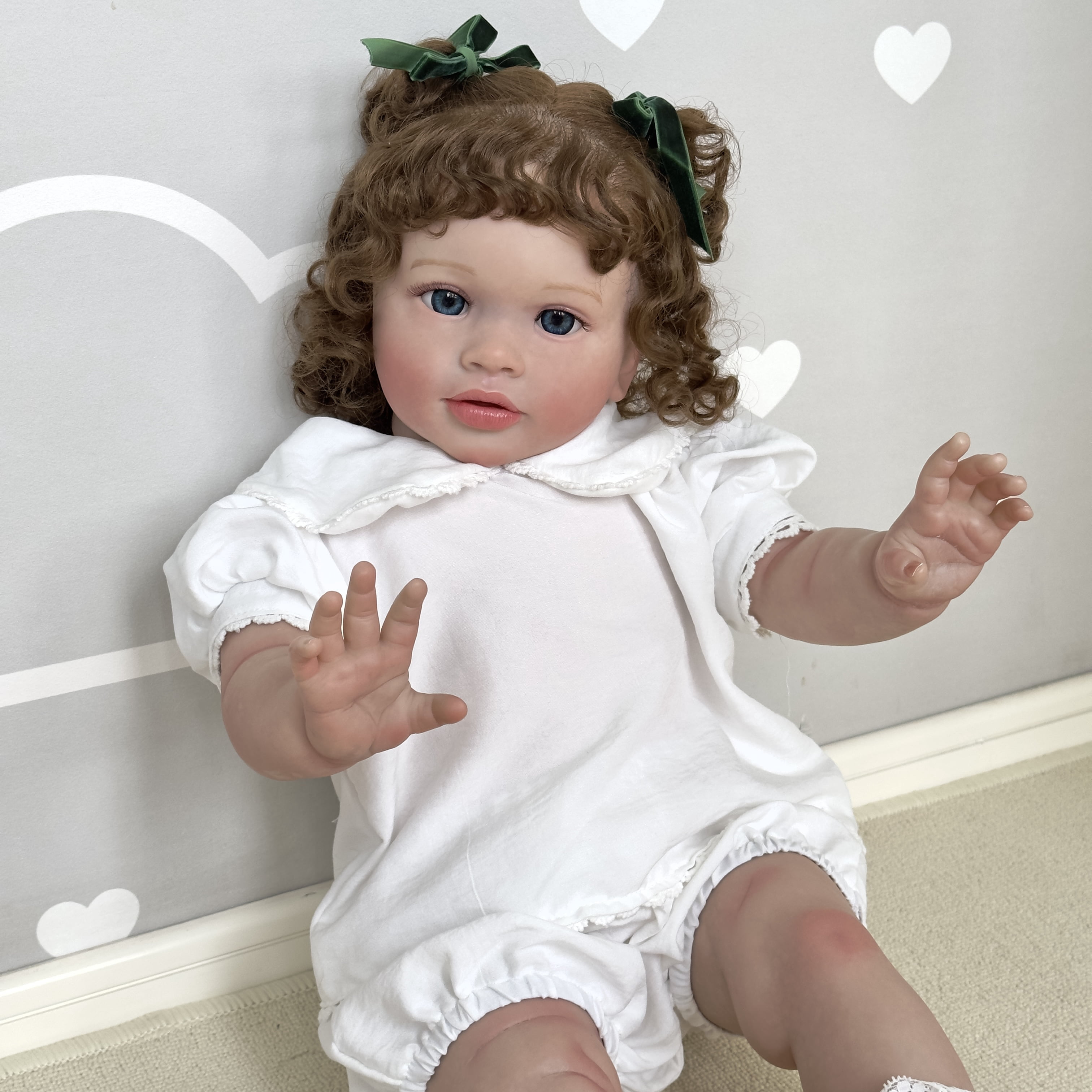 iCradle Lovely Lifelike Toddler Dolls Girl 26 Inch Realistic Babies Handmade Standing Dolls Soft Cloth Body Rooted Hair Blue Eyes Gift for Kids 3+