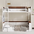 thumbnail image 3 of Bellemave Queen Bunk Bed with Storage and LED Light, Wooden Queen Over Queen Bunk Beds with USB Charging Station, Bunk Bed Frame with Built-in Shelves and Ladder, No Box Spring Needed（White）, 3 of 9