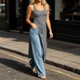 thumbnail image 5 of Karymi Blouses for Women Scoop Neck Long Sleeveless Cami Top, Side Ruched High Slit Maxi Tank, Sleeveless Tunic Vest T Shirts for Women, 5 of 7